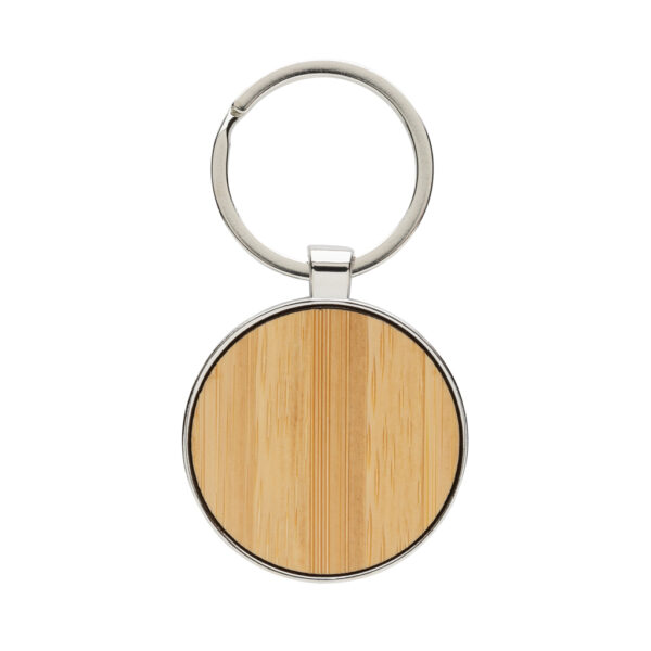 RCS recycled zinc alloy round keychain with bamboo - Image 2