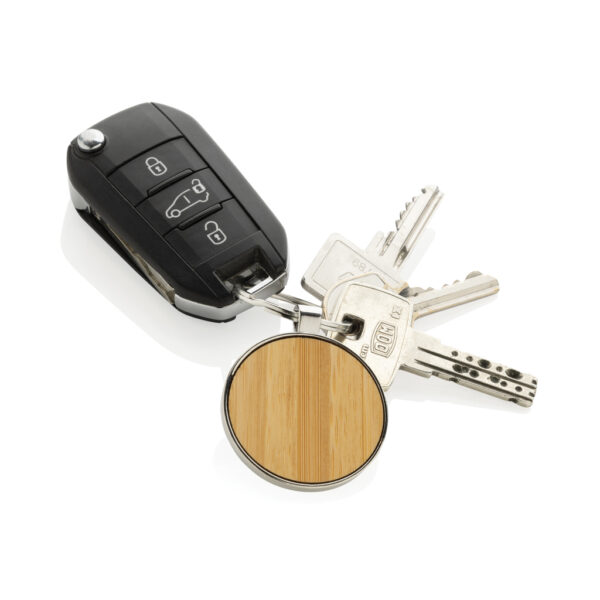 RCS recycled zinc alloy round keychain with bamboo - Image 4