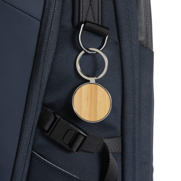 RCS recycled zinc alloy round keychain with bamboo - Image 5