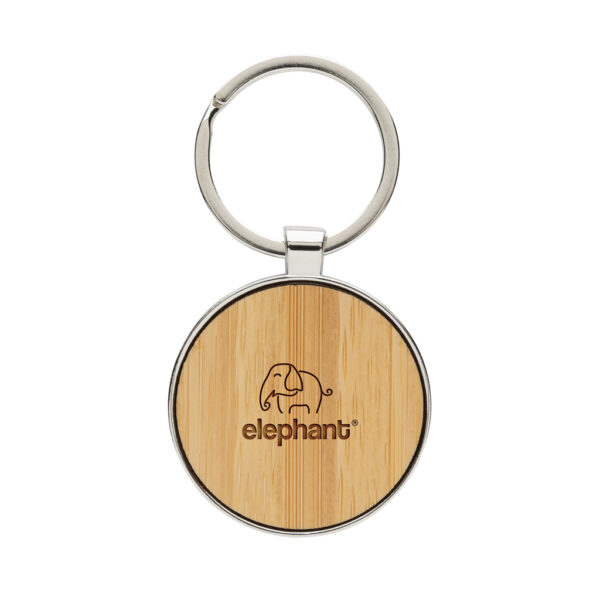 RCS recycled zinc alloy round keychain with bamboo - Image 6