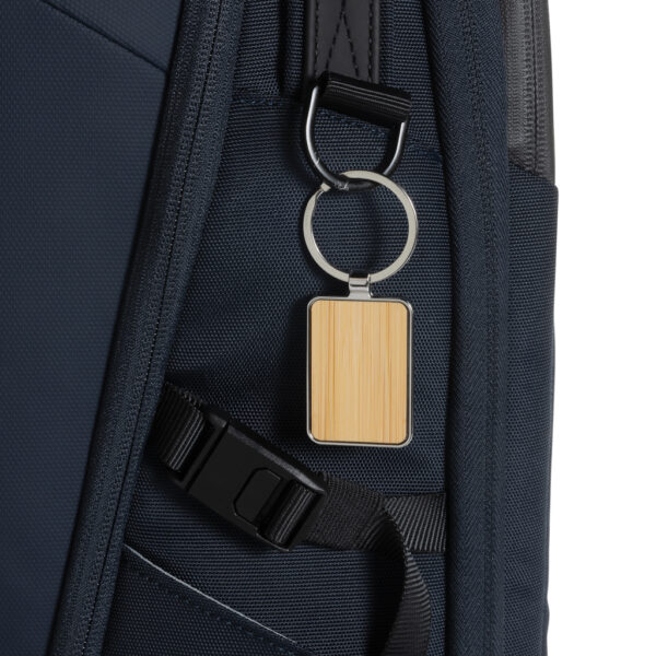 RCS recycled zinc alloy rectangle keychain with bamboo - Image 5