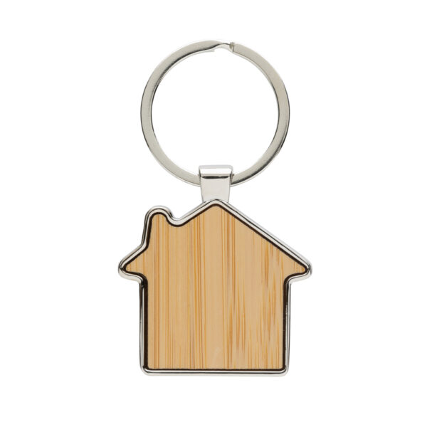 RCS recycled zinc alloy house keychain with bamboo - Image 2