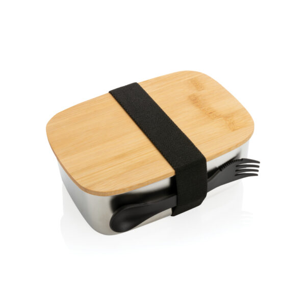 Stainless steel lunchbox with bamboo lid and spork - Image 2