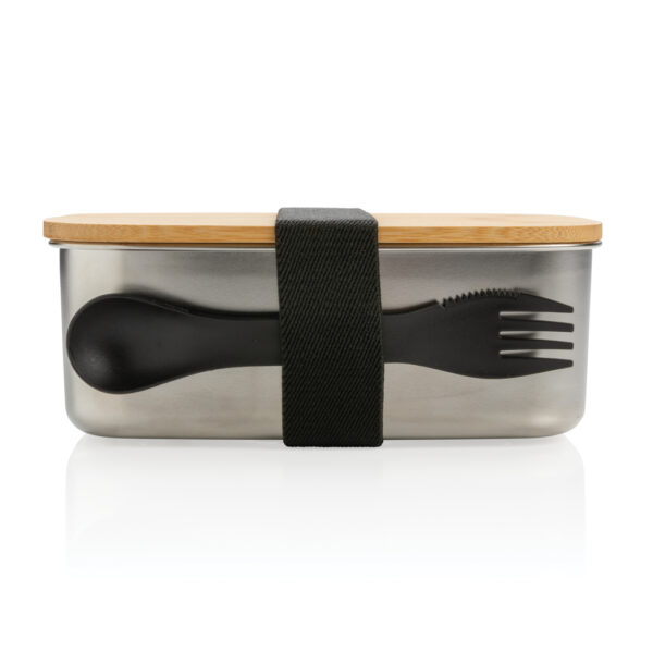 Stainless steel lunchbox with bamboo lid and spork - Image 6