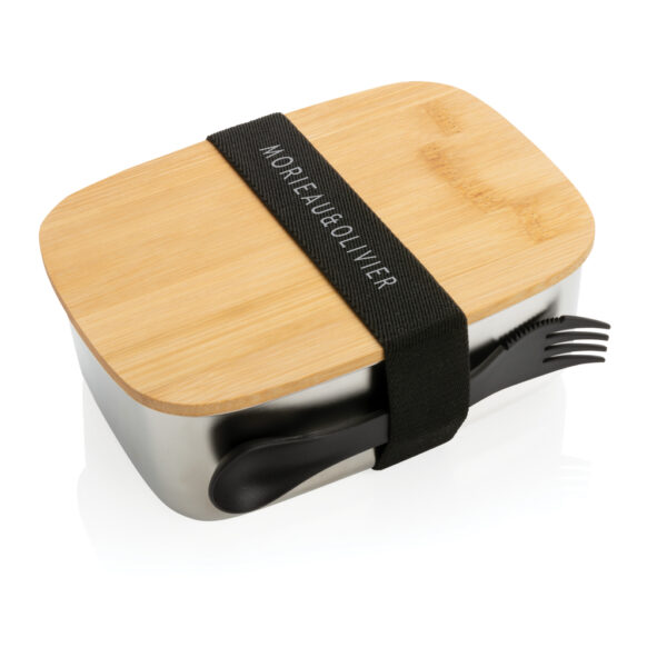 Stainless steel lunchbox with bamboo lid and spork - Image 8