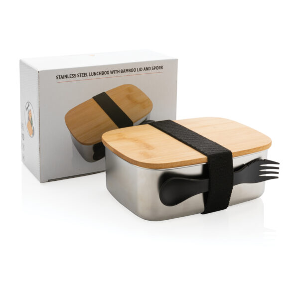 Stainless steel lunchbox with bamboo lid and spork - Image 10