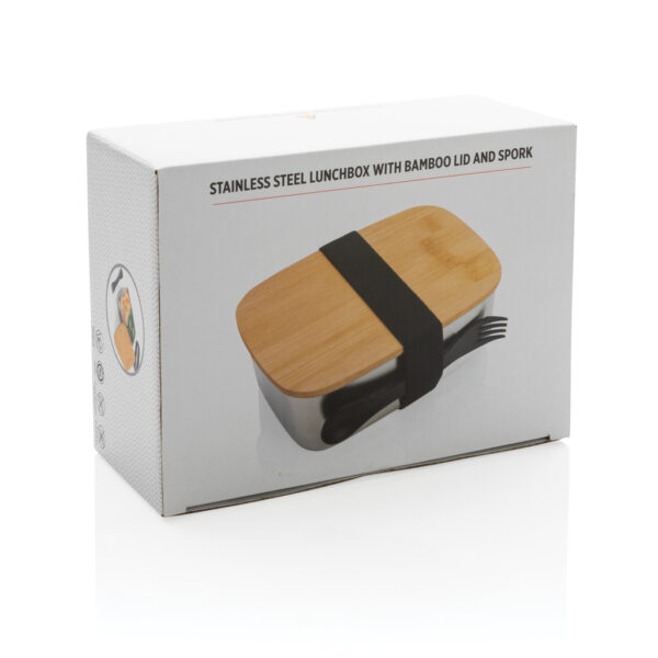 Stainless steel lunchbox with bamboo lid and spork - Image 11