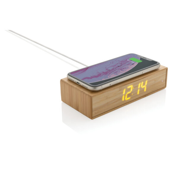 Bamboo alarm clock with 5W wireless charger - Image 3