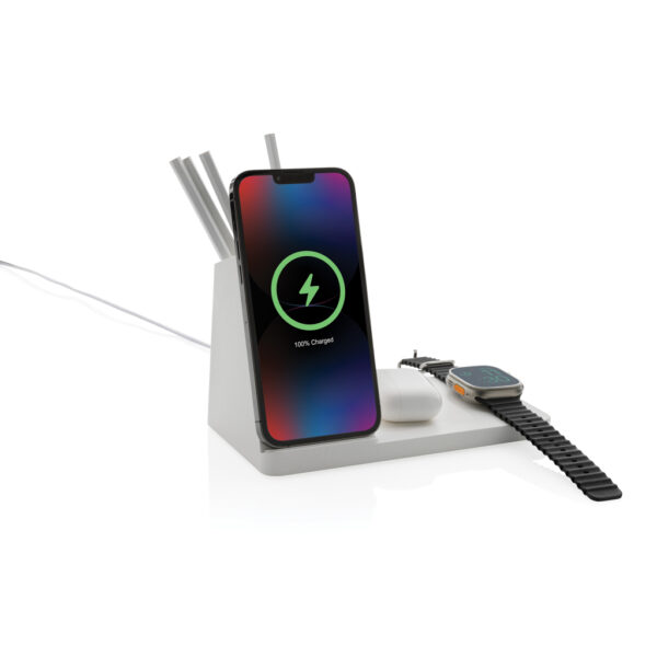 Ontario recycled plastic & bamboo 3-in-1 wireless charger - Image 3