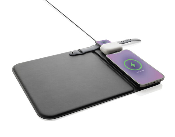 Swiss peak RCS recycled PU 15W 3 in 1 charging mousepad - Image 6