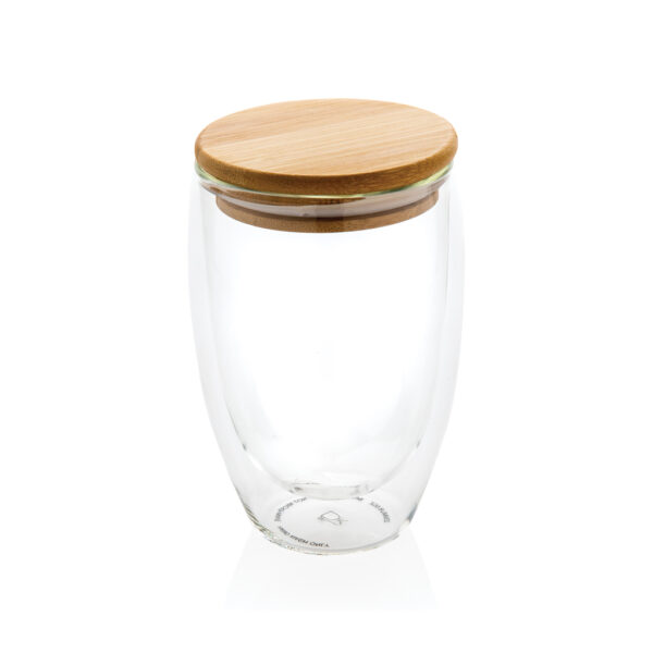 Double wall borosilicate glass with bamboo lid 350ml - Image 2