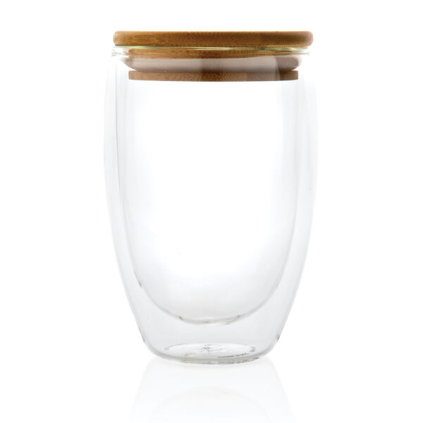 Double wall borosilicate glass with bamboo lid 350ml - Image 3