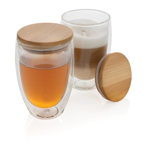Double wall borosilicate glass with bamboo lid 350ml - Image 5