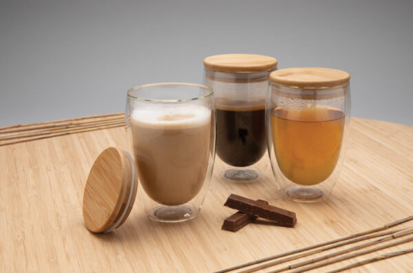 Double wall borosilicate glass with bamboo lid 350ml - Image 9