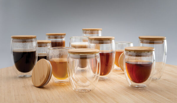 Double wall borosilicate glass with bamboo lid 350ml - Image 10