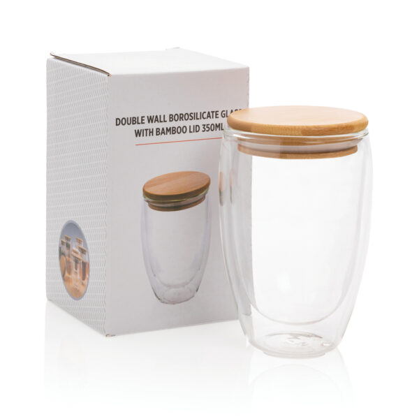 Double wall borosilicate glass with bamboo lid 350ml - Image 11