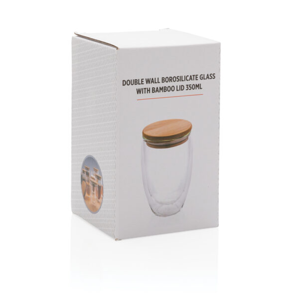 Double wall borosilicate glass with bamboo lid 350ml - Image 12